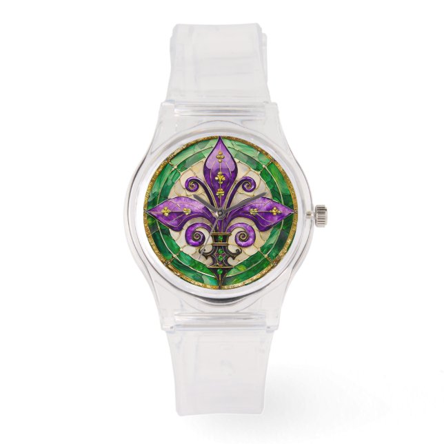 Montre Mardi Gras Vitrail Fleur de lis (Recto)