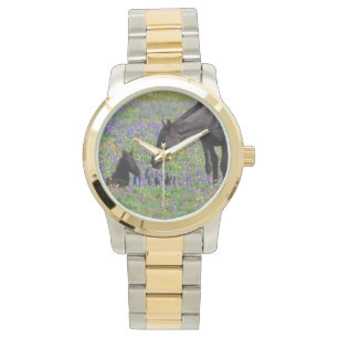 Montre Mare et poulain avec Bluebonnets regardez visage
