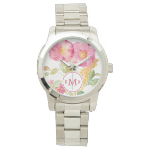 Montre Marguerite blanche du monogramme   sur le bleu