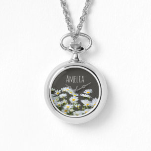 Montre Marguerites sur fond gris personnalisé
