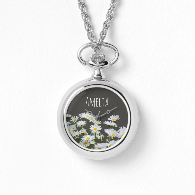 Montre Marguerites sur fond gris personnalisé (Recto)