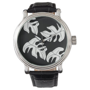 Montre Mariage botanique Monstera noir blanc