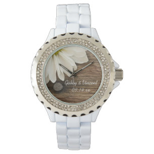 Montre Mariage campagnard blanc de marguerite et de grang