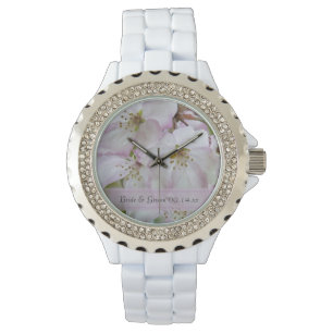 Montre Mariage de fleurs de pomme de crabe rose et blanc