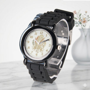 Montre Mariage Élégant Monogramme Boho Art Paisley Doré