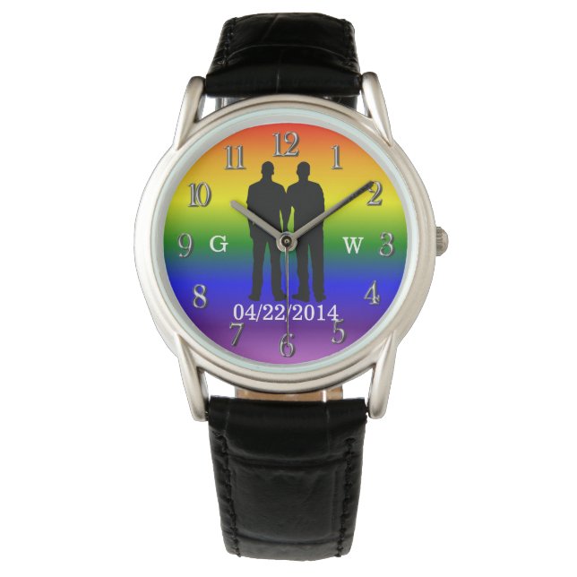 Montre Mariage Gay Couple personnalisé Jour et initiales (devant)