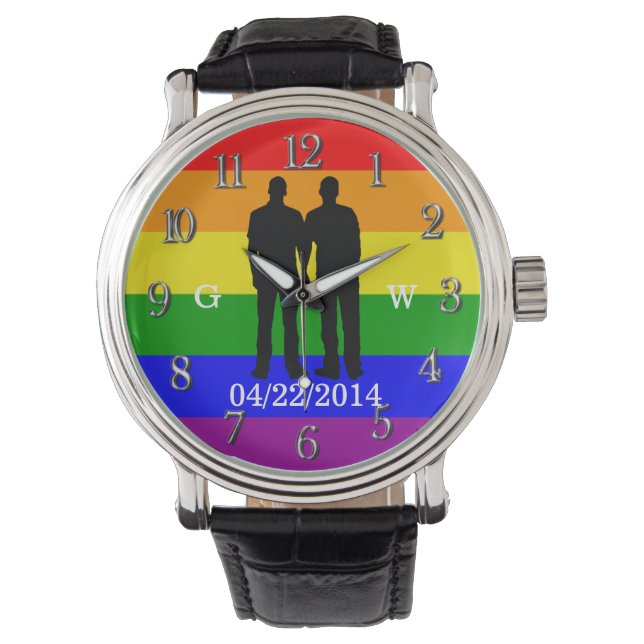 Montre Mariage Gay Couple personnalisé Jour et initiales (devant)