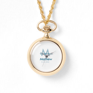 Montre Marine bleu groomsman nom lettre date masculin par