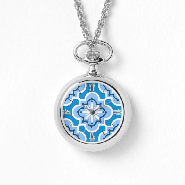 Montre Marocain en tuiles motif - Bleu et Blanc (Recto)