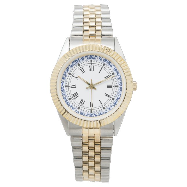 Montre Marocaine Casbah Elegant bleu et blanc Damas (devant)