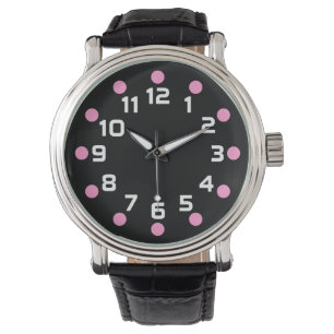 Montre Marqueurs de tache - roses et blanc sur le noir