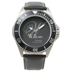 Montre Masculin Noir Visage Gris Blanc Monogramme Garçon 