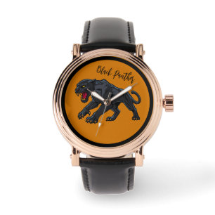 Montre Masculin, Panthère noire , Fond orange