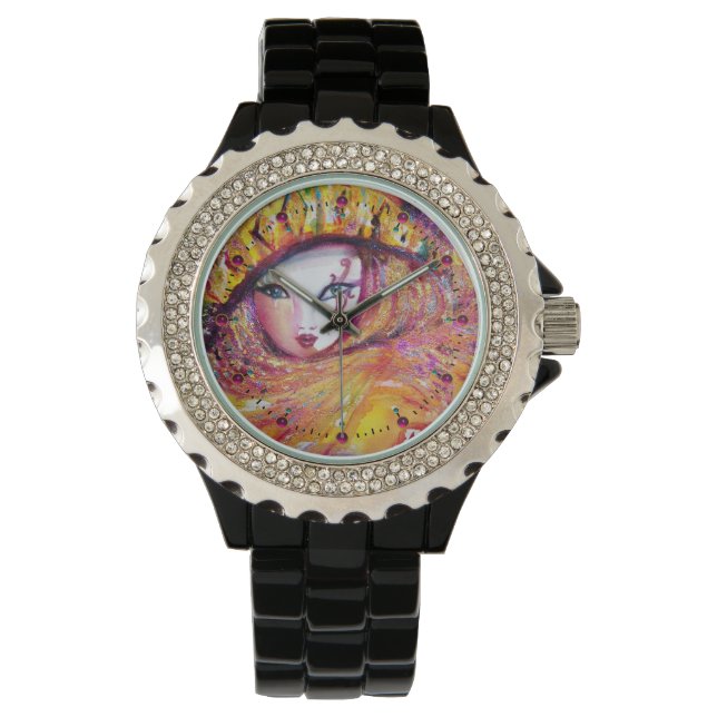 MONTRE MASQUÉRADE VÉNÉTIENNE - MASQUE EN JAUNE (devant)
