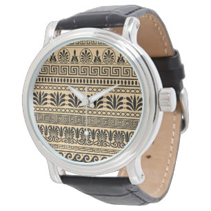 Montre Méandre Grec, Motif Méditerranéen, Marron