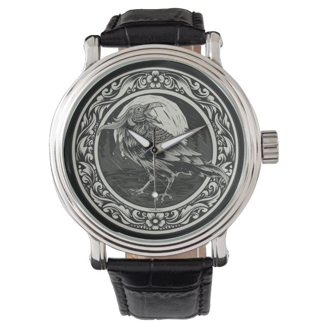 Montre Médaillon Raven Cartographie Art Oiseau Nature (devant)
