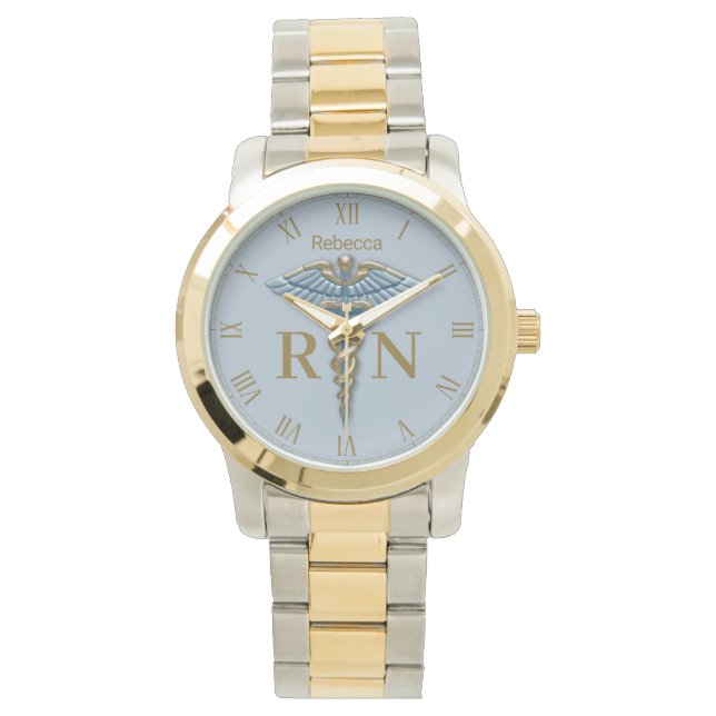 Montre Médicale bleu clair Caduceus Infirmière inscrite R (devant)