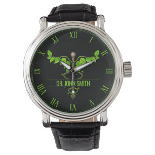 Montre Médicale holistique alternatif Caduceus Feuilles v