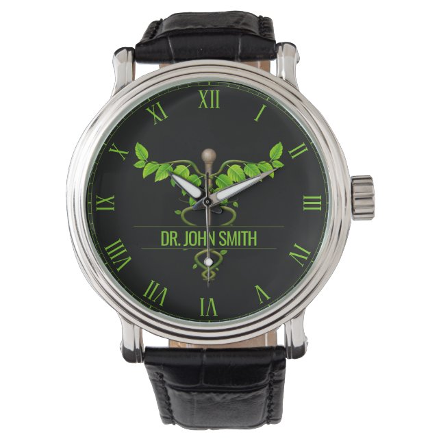 Montre Médicale holistique alternatif Caduceus Feuilles v (devant)