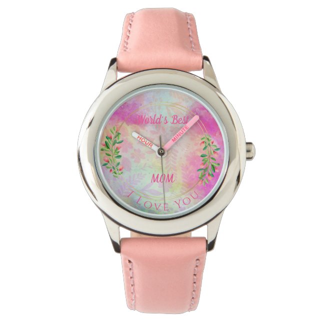 Montre Meilleure maman Aquarelle rose Floral (devant)