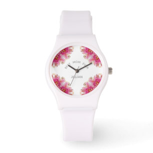 Montre Meilleure Maman Jamais, Élégant rose Fuchsia Flora