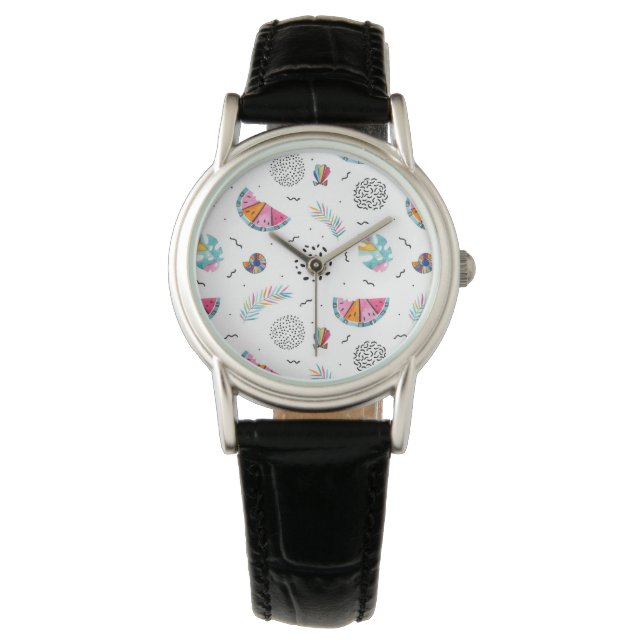 Montre Memphis Style Motif d'été tropical (devant)