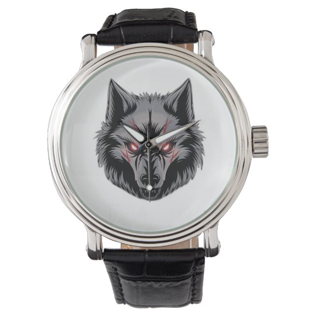 Montre Menacer le loup avec les yeux rouges brillants (devant)