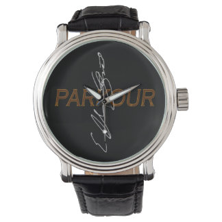 Montre Men's Vintage Black Leather Strap Watch