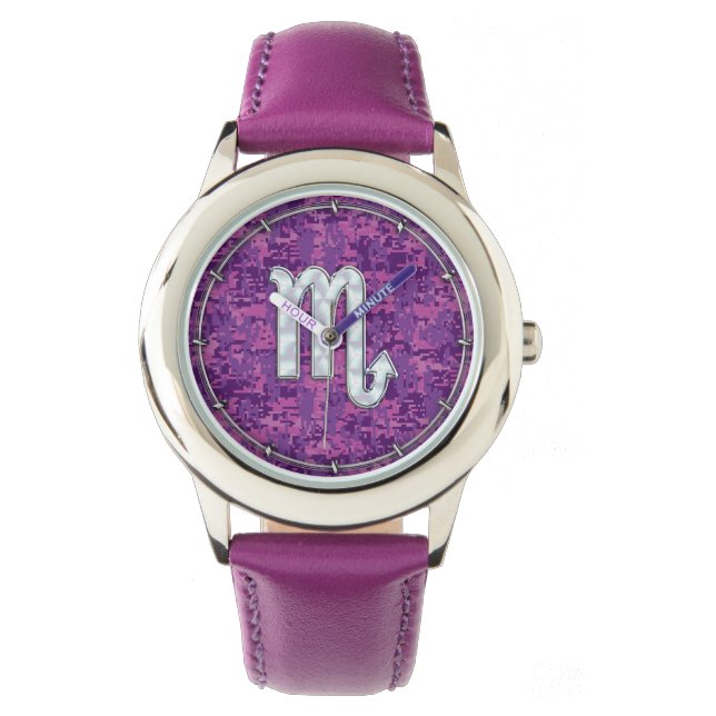 Montre Mère de Pearl Scorpio Zodiac Camo numérique rose (devant)