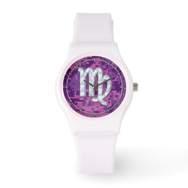 Montre Mère de Pearl Virgo Zodiac sur Camo numérique rose (Recto)