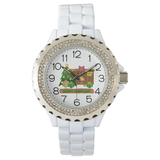 Montre Merry Christmas near fireplace bonfire xmas tree (devant)