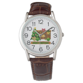 Montre Merry Christmas near fireplace bonfire xmas tree