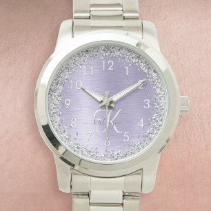 Montre Métal brossé violet Parties scintillant d'argent N