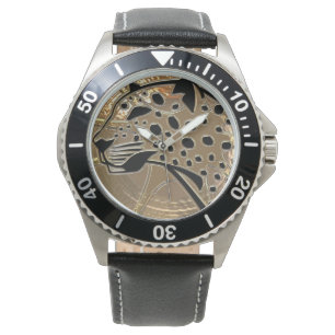 Montre Métallizer brillant argent et verre noir guépard