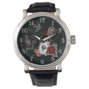 Montre Microphone de tatouage Rockabilly Rock & Roll Musi