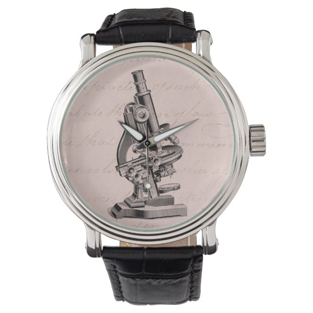 Montre Microscope vintage Illustration Steampunk rose (devant)