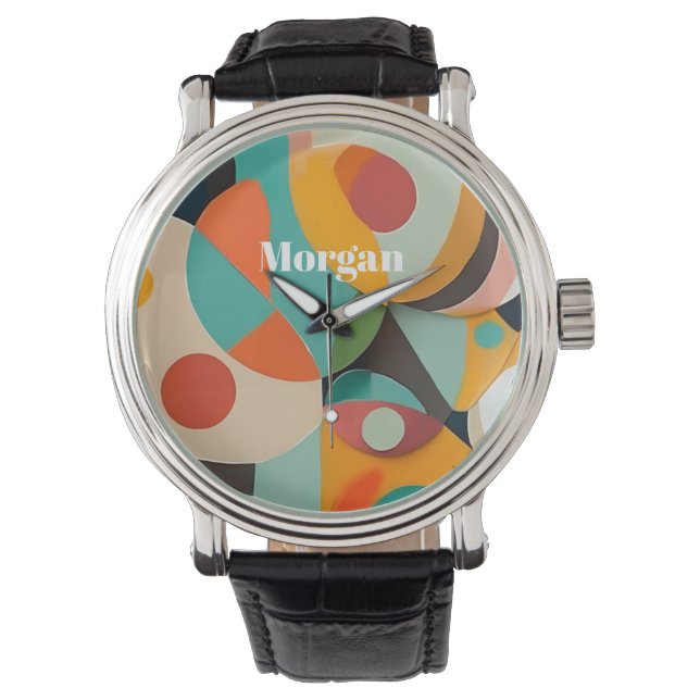Montre Mid Century Art moderne Monogramme ou nom, géométr (devant)