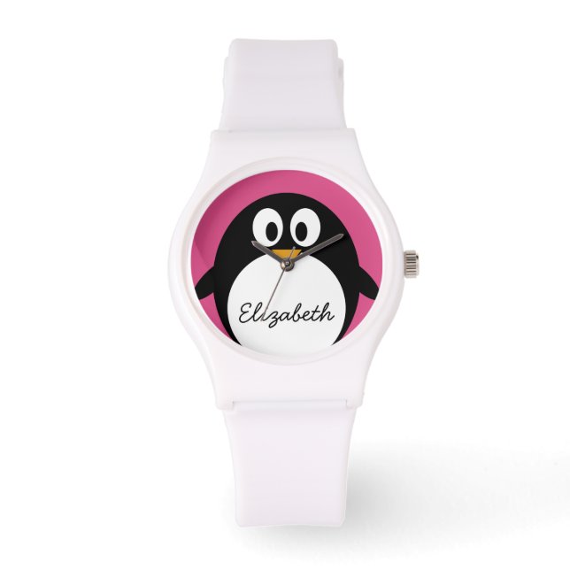 Montre mignon dessin animé pingouin rose et noir (Recto)