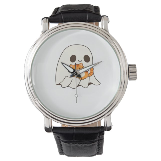 Montre Mignon fantôme et chat, T-shirt classique Hallowee (devant)