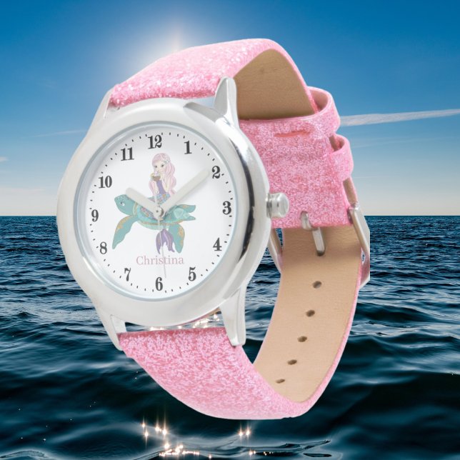 Montre mignon imaginaire de sirène de plage ajouter nom W (Créateur téléchargé)