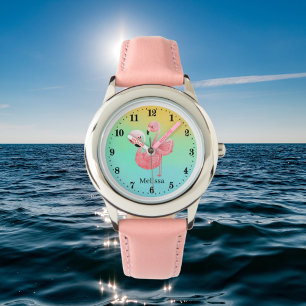 Montre mignon plage rose flamingo ajouter nom