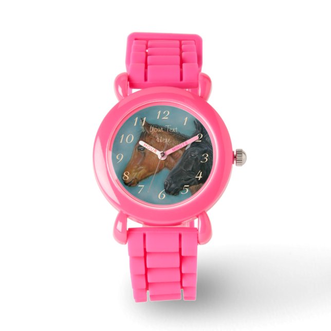 Montre mignon poulain noir poulain colt portrait cheval (Recto)
