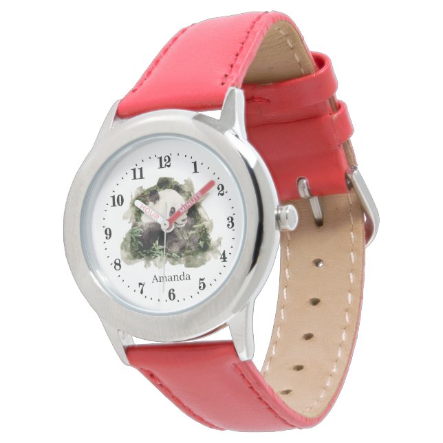 Montre mignonette panda ours amoureux ajouter nom (Incliné)