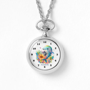 Montre mignonne aquarelle dauphin amoureux ajouter nom