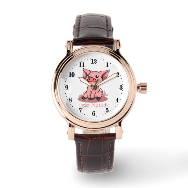 Montre mignonne dame de porc fou ajouter du texte (Recto)