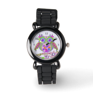 Montre mignonne de hibou de flower power