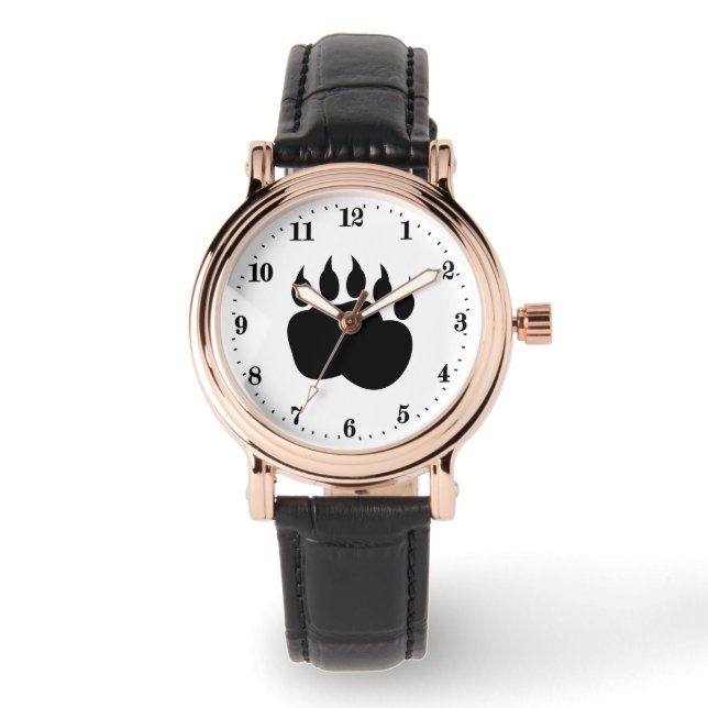 Montre mignonne femme de patte d'ours noir (Recto)