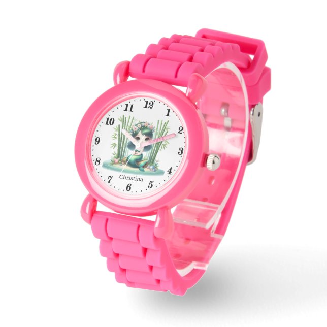 Montre Mignonne girls mermaid ajouter nom (Angle)