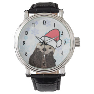 Montre Mignonne Otter portant un chapeau de Père Noël
