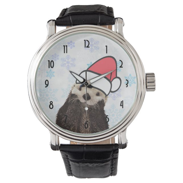 Montre Mignonne Otter portant un chapeau de Père Noël (devant)